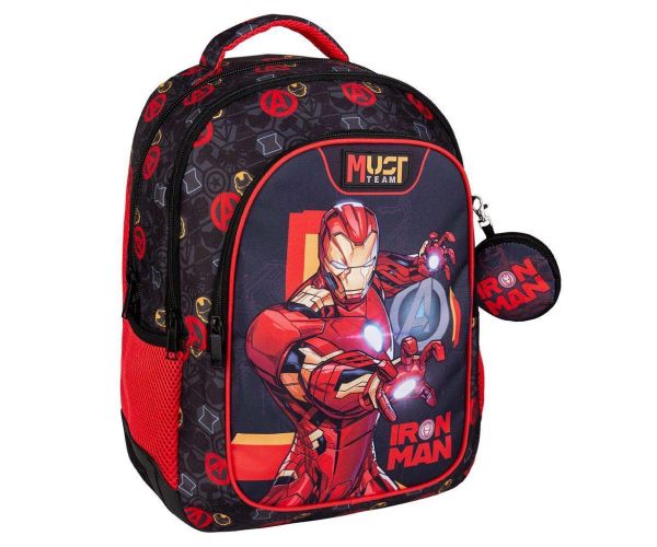 Luna: Must Team Iron Man zaoblený 3-komorový školský batoh, ruksak 32x18x43 cm