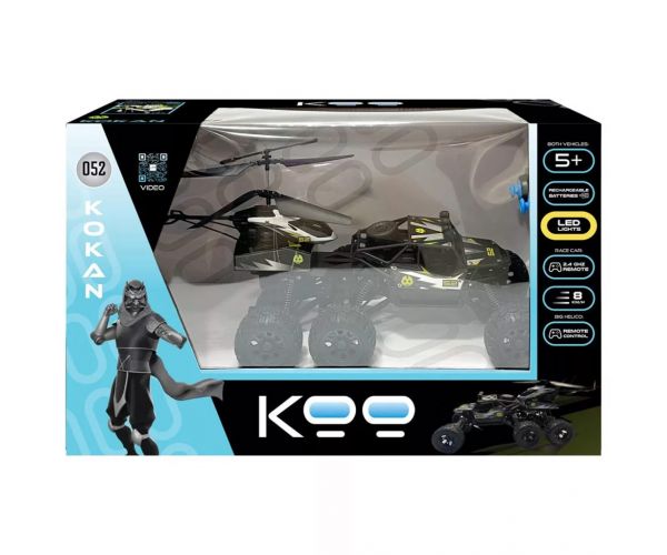 KOO: Kokan 052 diaľkovo ovládané terénne auto a helikoptéra 2 v 1 herný set s LED osvetlením
