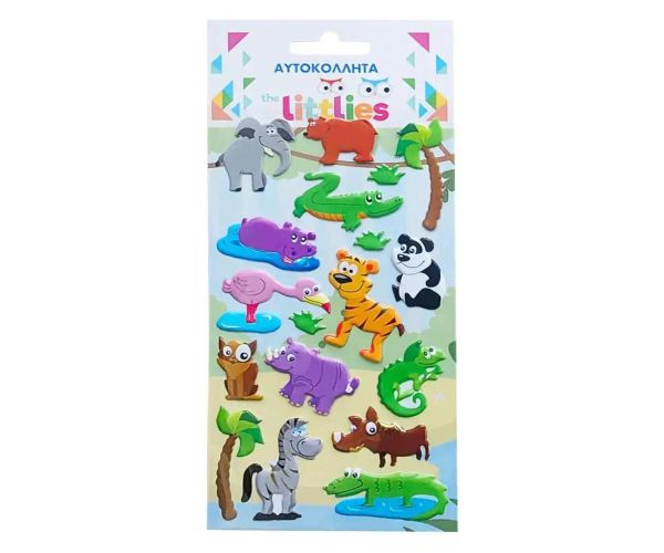 The Littlies: Džungľové zvieratá 3D pufová nálepka set 10x22cm na hárku