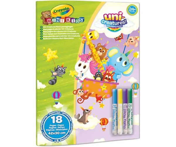 Crayola: MiniKids Magické zvieratá, obrovská omaľovanka so 4 fixkami