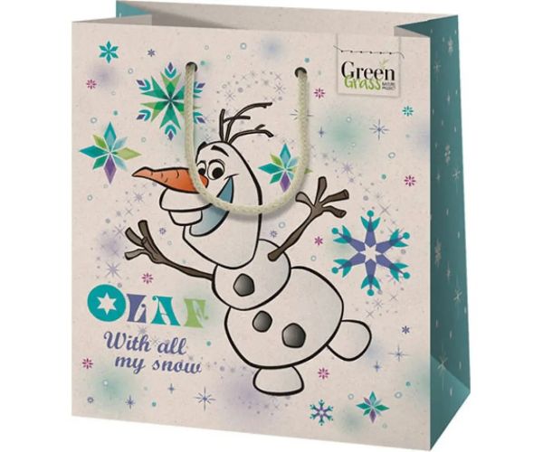 Green Grass Frozen Olaf, premium vianočná darčeková taška strednej veľkosti 18x10x23cm
