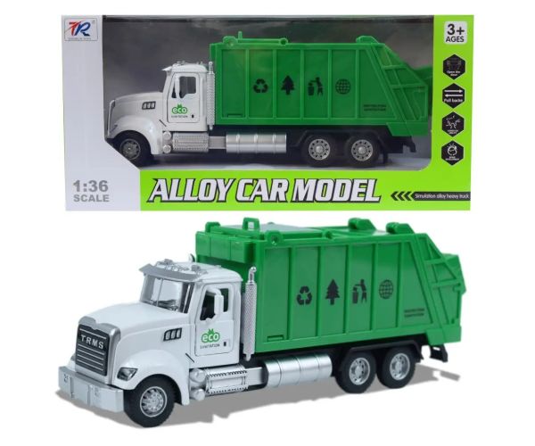 Heavy Duty Truck: Kovový model nákladného auta na zber odpadu s otvárateľnými dverami 1/36