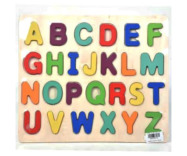 ABC drevené farebné puzzle s tlačenými veľkými písmenami 26 dielny set