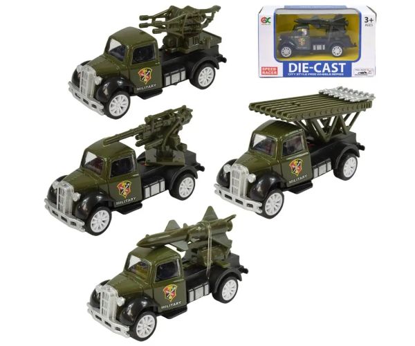 Die-Cast: Vojenské autíčko v rôznych variantoch so zotrvačníkom 1/55