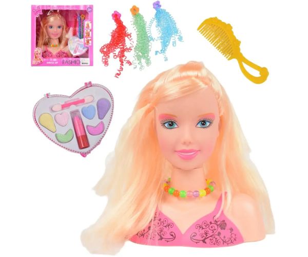 Fashion Girl: Česateľná hlava s blond vlasmi, paletou farieb a príslušenstvom 21cm