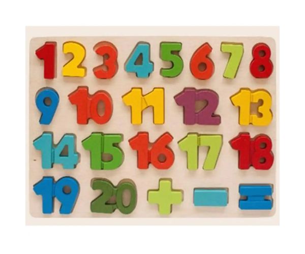 Farebné drevené puzzle - vkladačka s číslami od 1 po 20,  23 dielny set