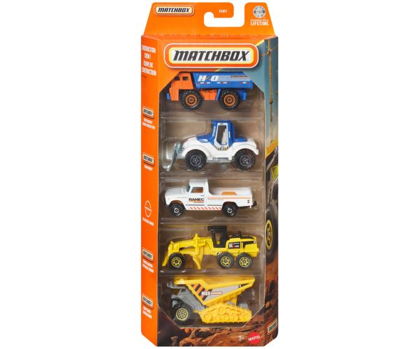 Matchbox: Súprava 5 stavebných autíčok v mierke 1:64 - Mattel