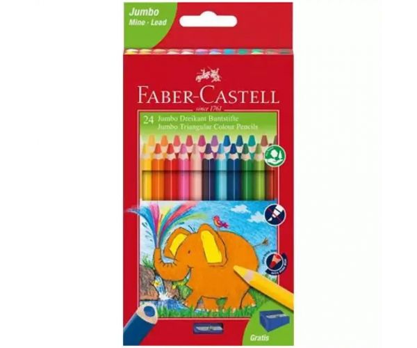 Faber-Castell: Jumbo 24 dielny set trojhranných farebných ceruziek a strúhadlo