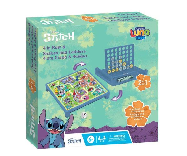 Luna: Disney Stitch 2 v 1 spoločenská hra - Hady a rebríky a Štyri v rade