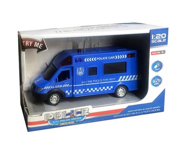 Dodávka policie s koly s efekty světla a zvuku v měřítku 1/20