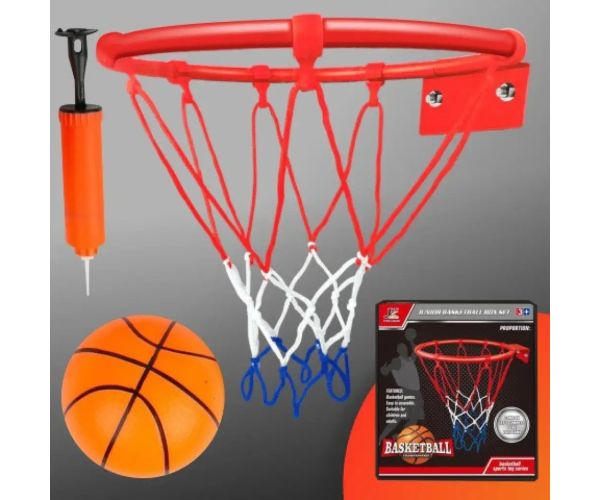 Basketbalový set s prsteňom, farebnou sieťou, loptou a pumpou 24cm