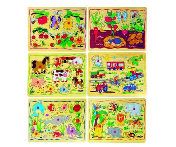 Drevená puzzle s úchytom s hrotom - Woodyland