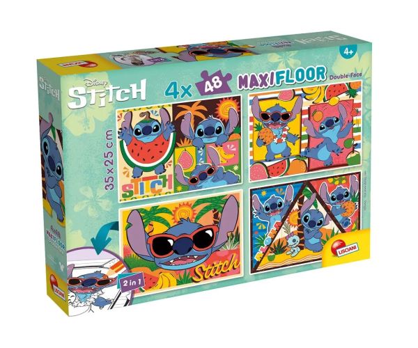 Disney Stitch 2 v 1 maxi 4x48-dielne puzzle a omaľovánka 35x25 cm - Lisciani