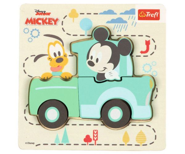 Disney Mickey Myš v aute drevená forma na skladačku - Trefl