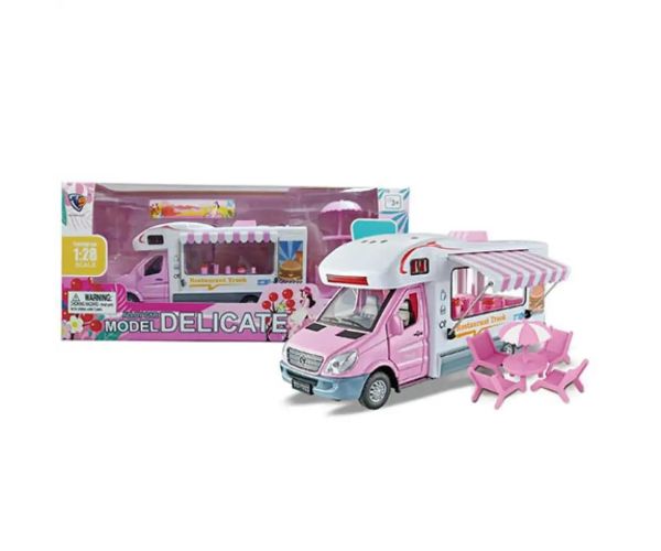 Zaťahovacie Pink Food Truck autíčko s funkciou 1/28