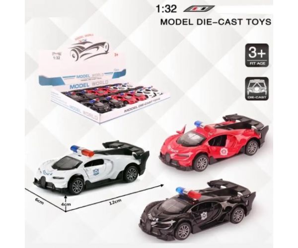 Bugatti naťahovacie policajné kovové autíčko vo viacerých variantoch 1/32