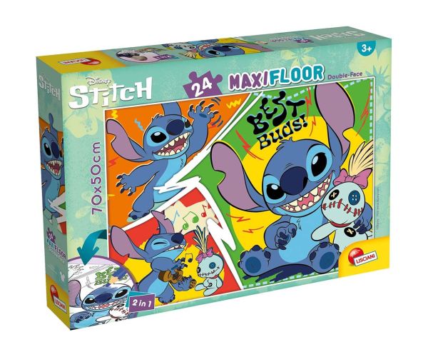Disney Stitch 2 v 1 maxi 24-dielne puzzle a omaľovánka 70x50 cm - Lisciani