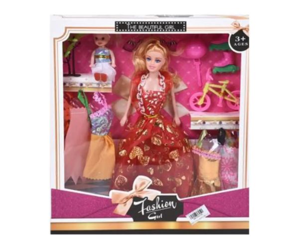 Fashion Girl: Bábika a detská bábika, set s bicyklom a príslušenstvom 28 cm