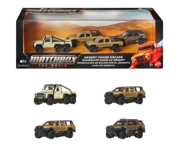 Matchbox Film: Útek z púštneho prenasledovania autíčka zberateľský multipack 1/64 – Mattel