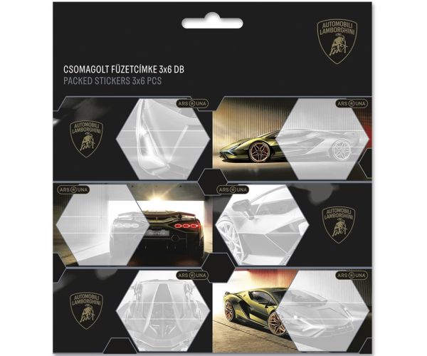 Ars Una: Žltá nálepka na zošit s motívom Lamborghini, balenie 3×6 ks