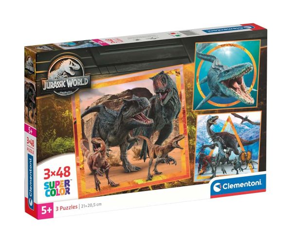Jurassic World 3x48ks Supercolor puzzle - Clementoni