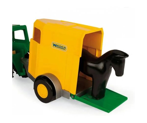 Zelený traktor s prívesom pre kone 38 cm - Wader