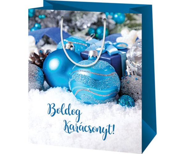 Veselé Vianoce! modrá stredne veľká darčeková taška 18x10x23cm