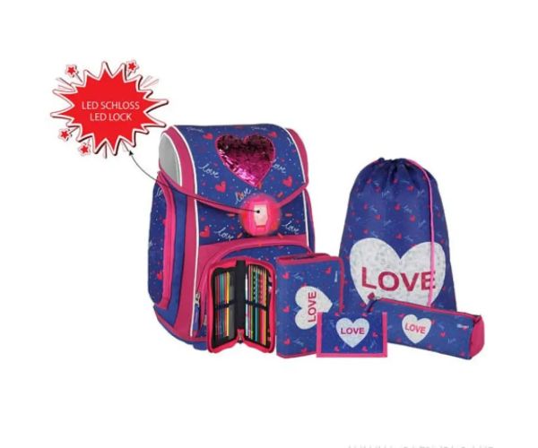 Spirit: Heart love 5 dielny set, školská taška s doplnkami a LED svetlom