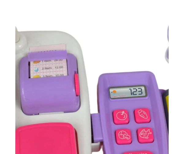Happy Shopping: Elektronická bielo-ružová pokladňa so zvukom a príslušenstvom 22,5 x 17cm