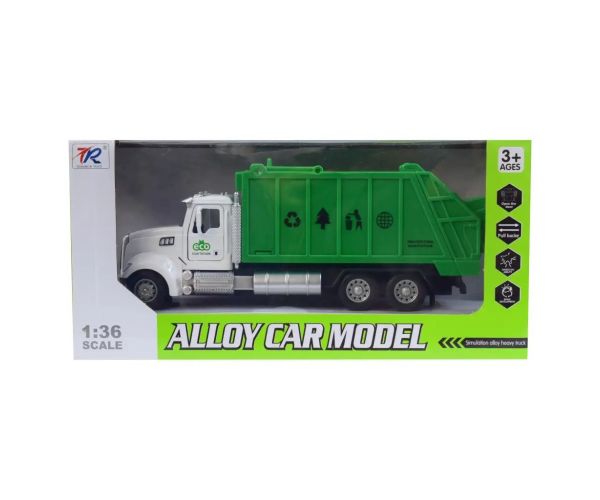 Heavy Duty Truck: Kovový model nákladného auta na zber odpadu s otvárateľnými dverami 1/36