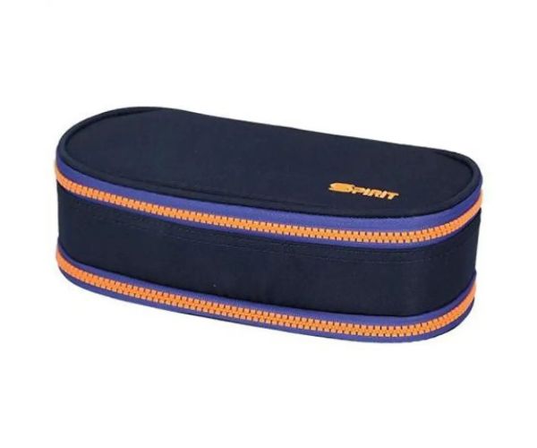 Spirit: Indigo modrý oválny peračník s neónovo oranžovým zipsom 23x10cm