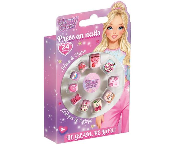 Luna: Glammy Gloss farebné, vzorované samolepiace umelé nechty set 24ks