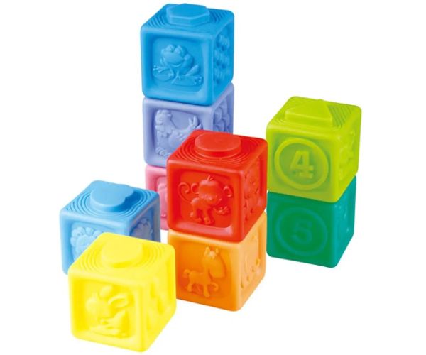 Playgo: Mäkké dúhové stavebné kocky