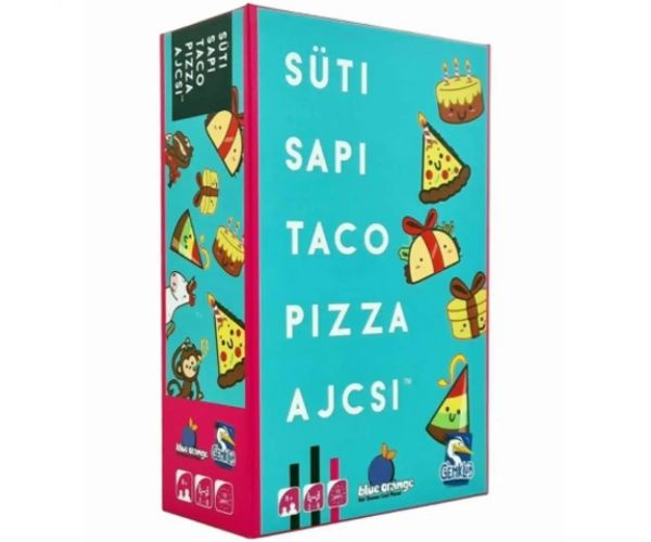 Koláč, čiapka, taco, pizza, darček spoločenská hra (maď.jaz.)
