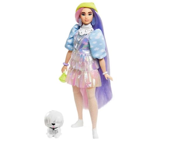 Barbie Extra: Bábika v trblietavých šatách s domácim miláčikom - Mattel
