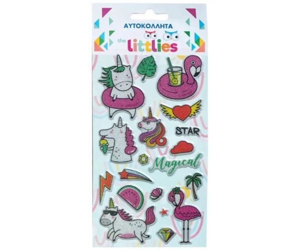 The Littlies: Úžasné jednorožce 3D pufová nálepka set 10x22cm na hárku