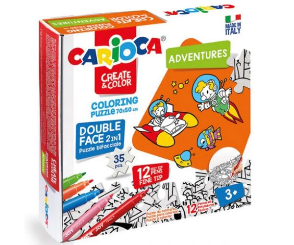 Dobrodružstvá obojstranné puzzle na vymaľovanie s 12 fixkami - Carioca
