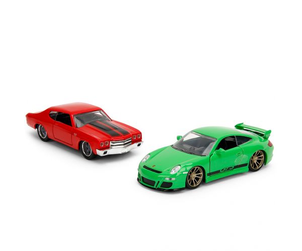 Fast & Furious Legacy Series – Dom Chevrolet Chevelle SS a Porsche 911 GT3 (997) kovový model auta set - Jada Toys