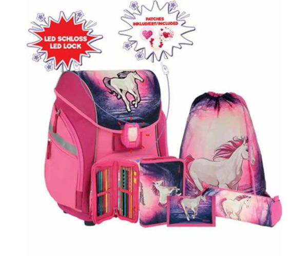 Spirit:Magický jednorožec ergonomická školská taška s 3D vzorom a LED svetlom 5-dielny set 34x22x41c