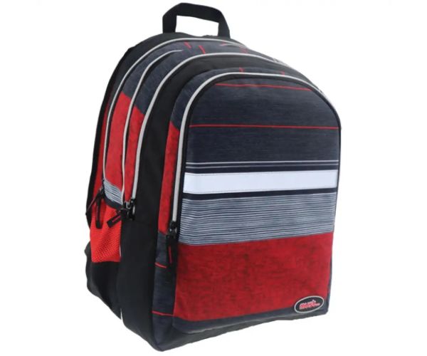 Must: Červeno-čierna školská taška 2v1 so štyrmi priehradkami, batoh 47x25x33cm