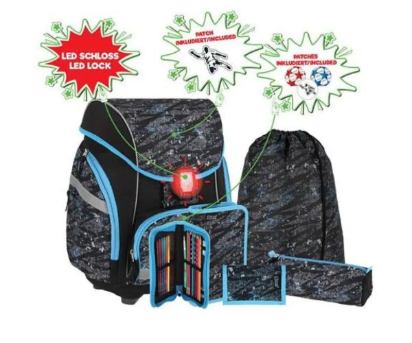 Spirit: Football ergnomická školská taška s 3D vzorom a LED svetlom 5-dielny set 34x22x41cm