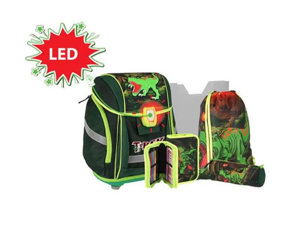 Spirit: T-Rex školská taška s 3D vzorom a s LED, batoh 5 dielny set