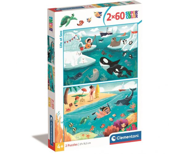 Život na mori supercolor 2 v 1 puzzle 2x60ks - Clementoni