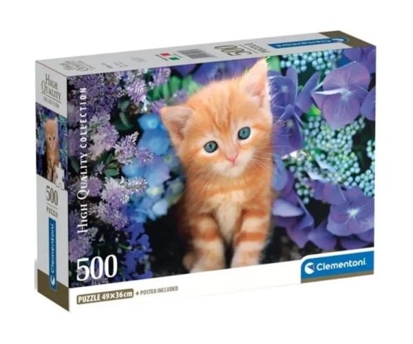 Červená mačka medzi kvetmi 500ks HQC kompaktný puzzle - Clementoni