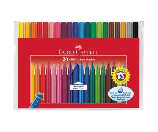 Grip farebné fixky zmývacie 20 kusový set - Faber-Castell