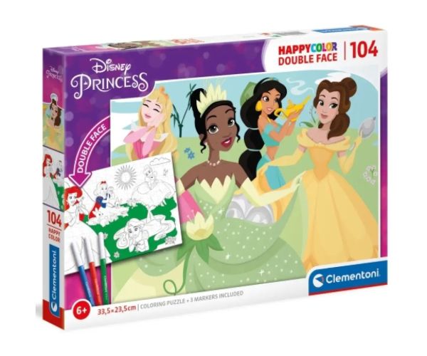 Disney Princess Double 2v1  104 dielne obojstranné puzzle na vymaľovanie - Clementoni