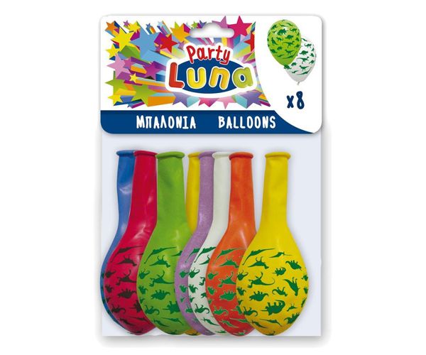 Színes dinoszauruszos parti lufi szett 8db-os