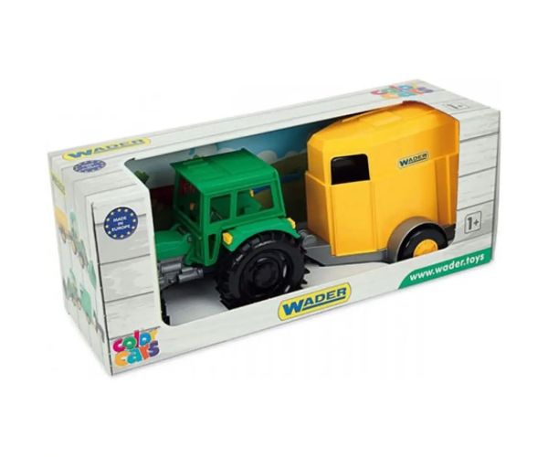 Zelený traktor s prívesom pre kone 38 cm - Wader