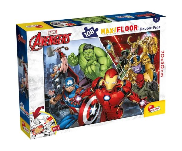 Avengers 2 v 1, maxi puzzle so 108 dielikmi a omaľovánka 70x50 cm – Lisciani