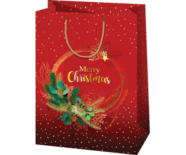 Merry Christmas veľká červená darčeková taška 27x14x33cm